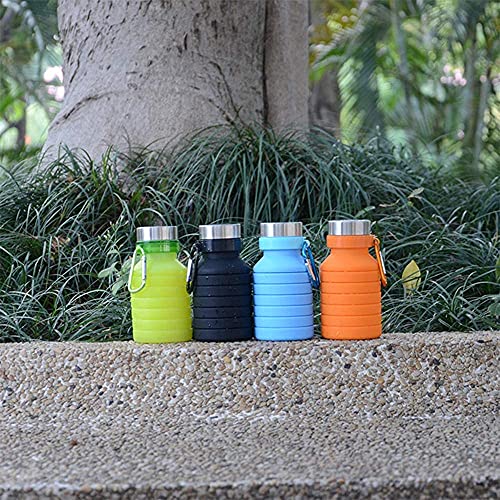 Image of we3 Collapsible Water Bottle, 550ml Reusable Silicone Light Water Bottles for Travel Outdoor Portable Leakproof Drinking Bottles with Carabiner (Black, Pack of 2)