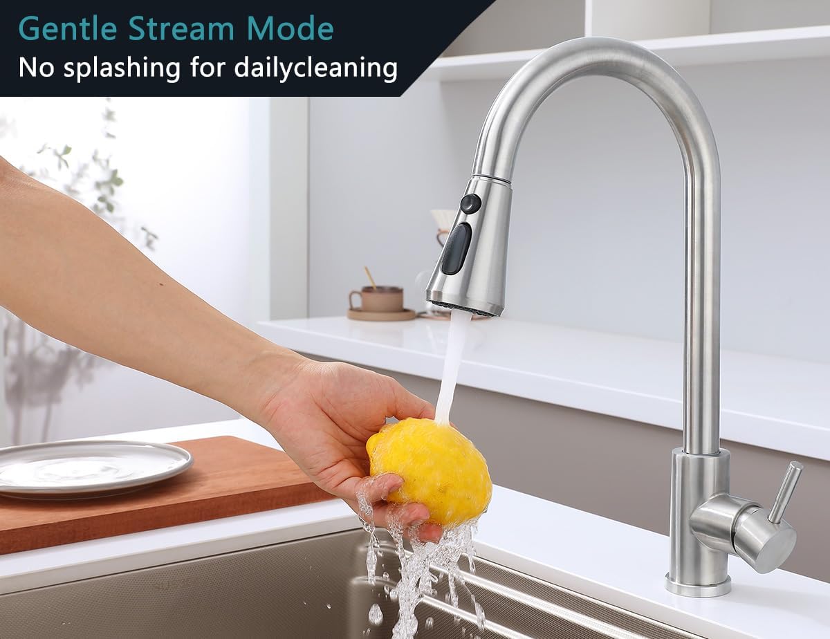 Kitchen Faucet Head Replacement, Pull Down Spray Nozzle with 9 Adapters, 3 Function Sprayer for Kitchen Sink, Brushed Nickel, Fit for Most Faucets