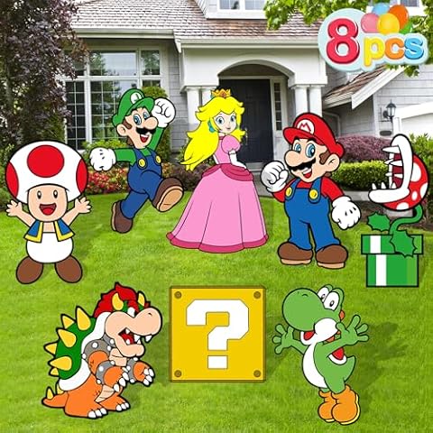 Mario Birthday Party Supplies, 8PCS Yard Signs with Stakes, Outdoor Lawn Party Decor, Mario Birthday Party Decorations, Yard Signs for Super Mario Theme Birthday Party Cover