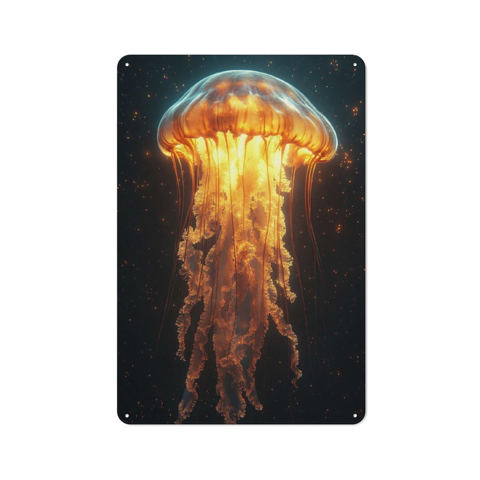 Junmoney Style-21 Metal Wall Sign 30X20cm Featuring Glowing Jellyfish In Deep Space For Living Room Wall, For Feature Wall Decorators