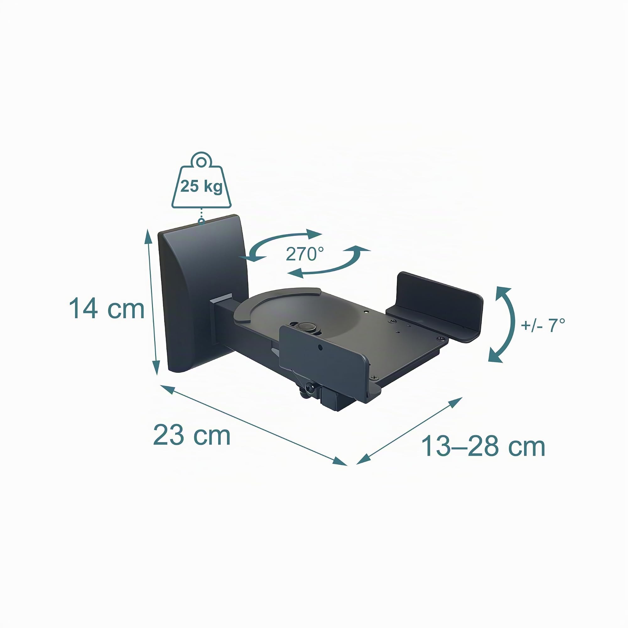 Relaxdays Support Mural pour Enceintes, 2 pcs, pivotant & inclinable, Home cinéma, Salon, Acier, Noir