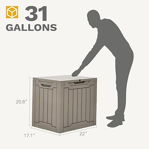 Miniatura 7 de DWVO Caja de almacenamiento para exteriores de 30 galones, caja de resina resistente a la intemperie con cerradura para muebles de patio, accesorios