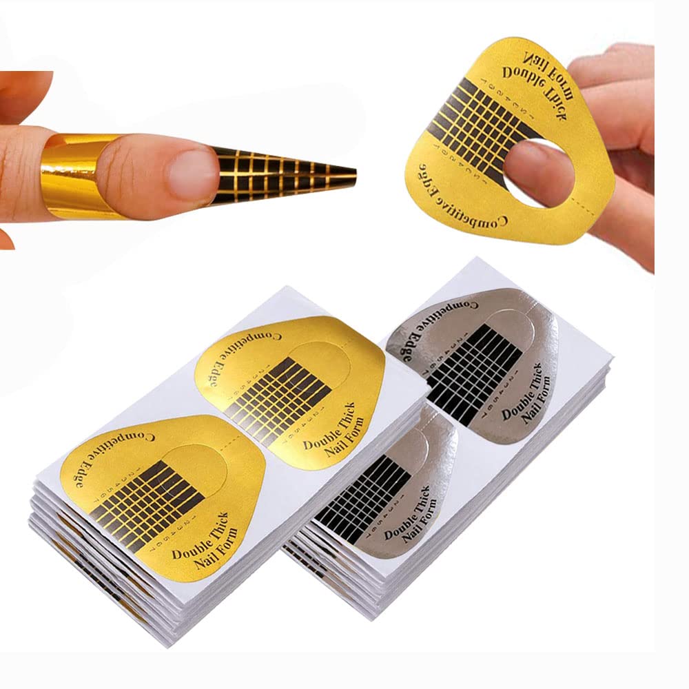 VNC 200Pcs Long Nail Forms Extension Set 100 Pcs Gold 100 Pcs Silver Nail vorm gidspaste Thick Nail Art Tips Extension Forms Duursame Akriel Nail Paper Forms Numered Nail Voormalige Stickers