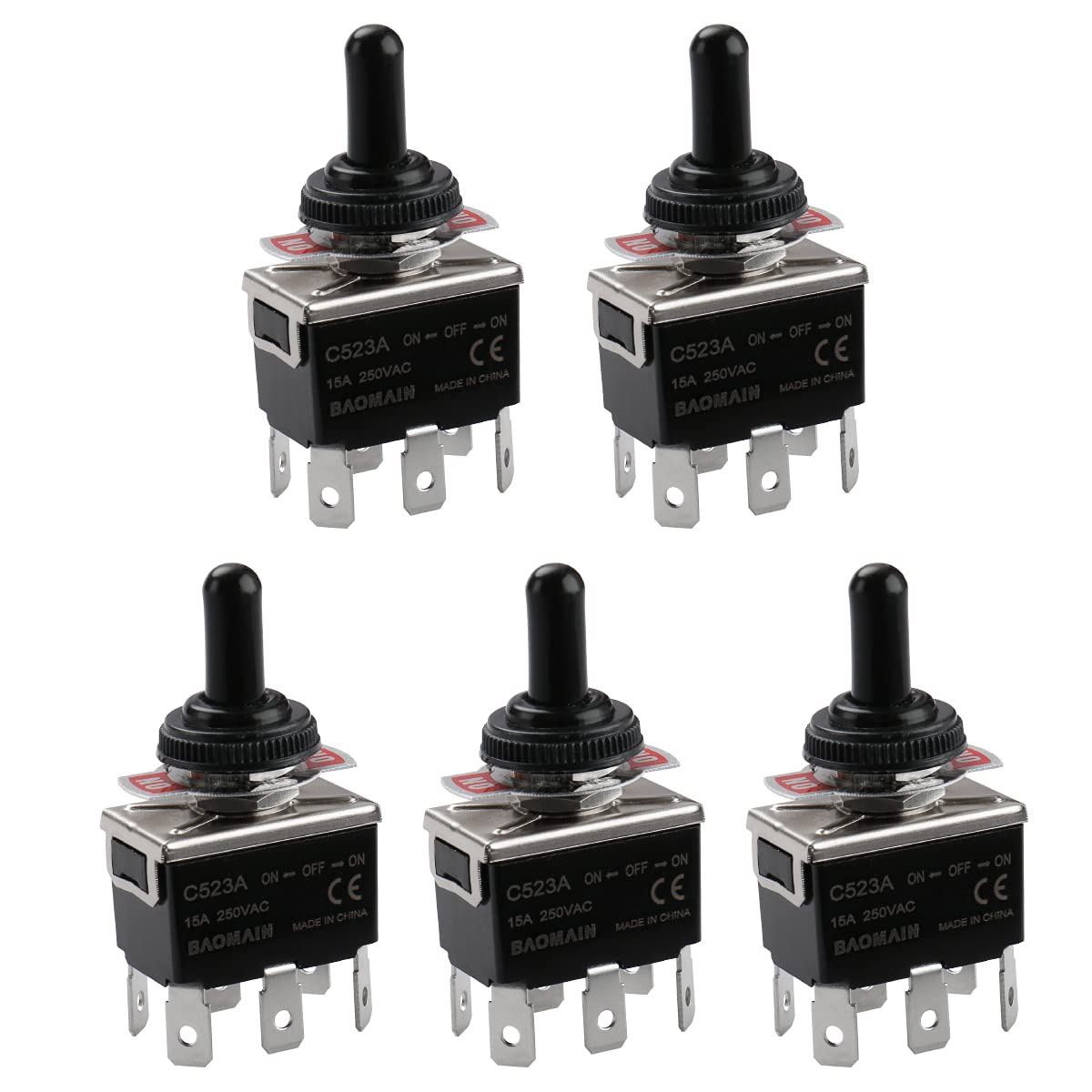 Snapklik.com : 5-Pack Waterproof Toggle Switch,ON-Off-ON DPDT 6-Pin 15V ...