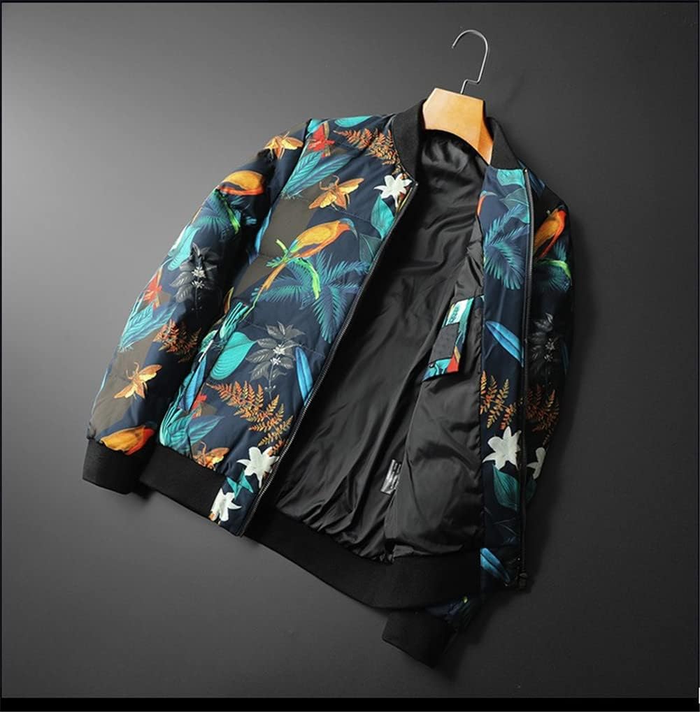 Winter Men's Down Jackets Stand Collar Bird and Flower Printed Down Coats Slim Fit Jackets