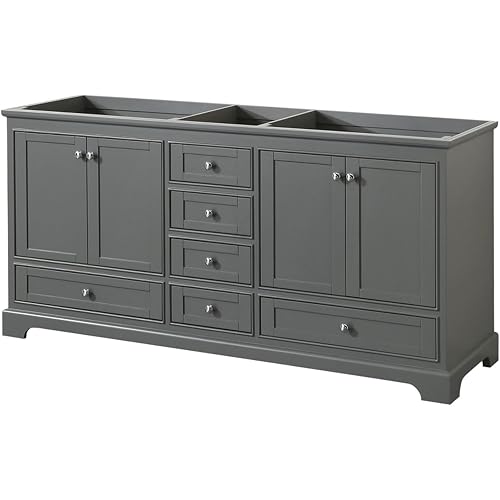 Wyndham Collection Deborah 72 inch Double Bathroom Vanity in Dark Gray, No Countertop, No Sinks, and No Mirrors