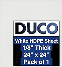 Duco USA-Made HDPE Sheet 1/8 Inch Thick 24" x 24" - 1 Pack of White HDPE Plastic Cutting Board Plastic Sheet for Kitchen, Signs, Crafts, Shelf Board, and Dishwasher Friendly