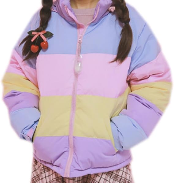 Amazon Lifestr ライフスター ゆめかわいい ダウン アウター ボーダー ロリィタ 原宿系 パステルカラー オリジナルエコバッグセット レディース 通販