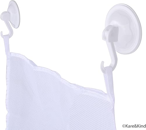 Miniatura 4 de Juego organizador de juguetes de baño, 2 bolsas de malla extra grandes, 6 ganchos de ventosa con bloqueo de agarre extra fuerte (blanco) - Fácil