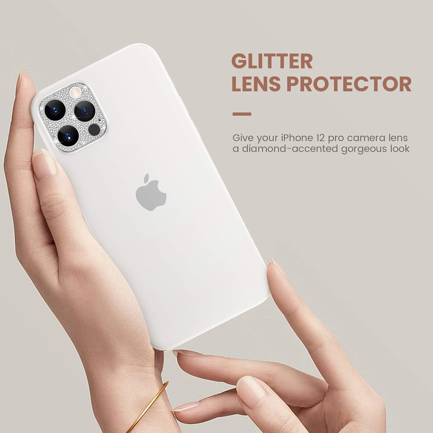 Goton [2 Pack] for iPhone 12 Pro Camera Lens Protector, Bling Glitter Diamond Metal Lens Protective Decoration Cover for iPhone 12 Pro 6.1inch (Silver+Rose Gold)