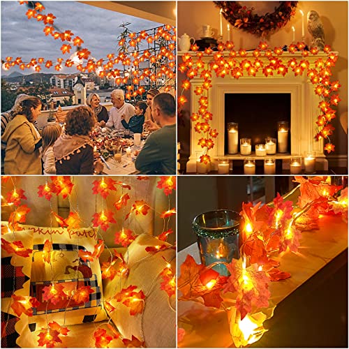 5 Pack Maple Leaves Fall Garland Lights,Thanksgiving Decorations 50 Ft/100 Led Enlarged Fall Leaves Fall String Lights Waterproof Battery Operated Thanksgiving Autumn Harvest Home Indoor Outdoor Decor #TOP5