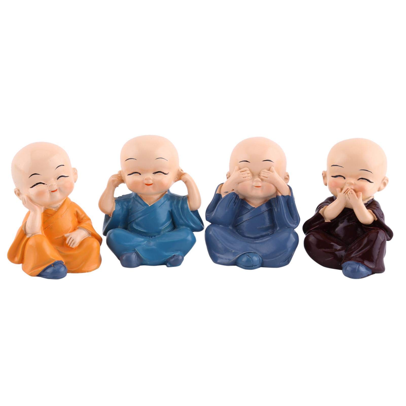 4 Monks Figurine Statue, Little Monks Hear No Evil See No Evil Speak No Evil Do No Evil Miniature Display Buddha Decor Gift for Wall Shelf Table Desktop Wall Shelf Car Dashboard Decoration Home Office