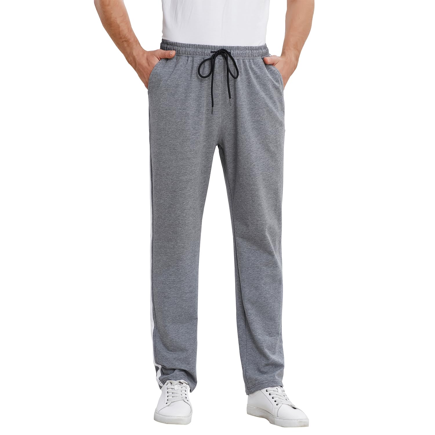 Spodnie do Joggingu Męskie Bawełniane Spodnie Dresowe z paskami Spodnie Treningowe Spodnie do Biegania Długie Spodnie Rekreacyjn z Kieszeniami dres Treningowy
