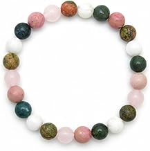 REMEDYWALA Moonstone, Rhodochrosite, Unakite, Rose quartz & Moss Agate Combination Bracelet