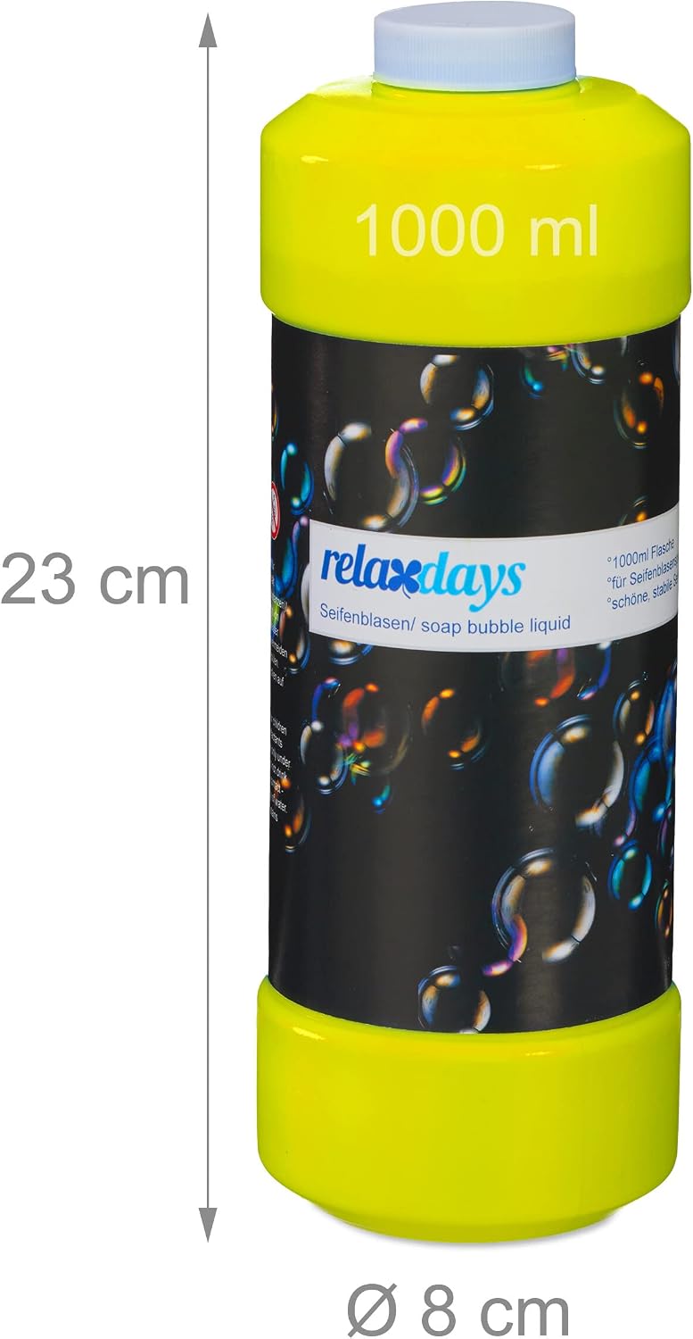Relaxdays Refillable Bubble Liquid Bottle, 3 Pack, 1L Per Container, for Machines, Blowers, Multicoloured