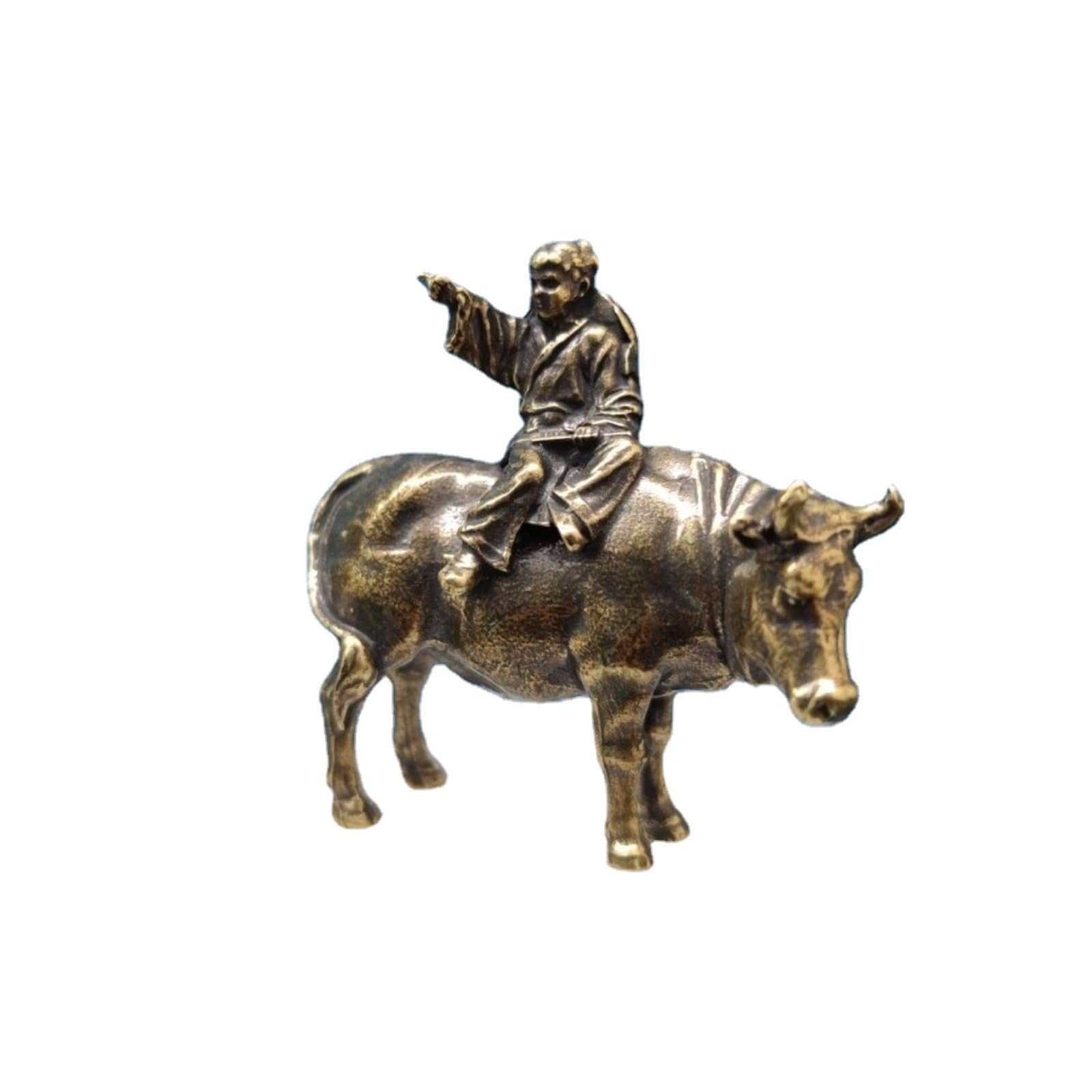 NGDFGR Brass Shepherd Boy Riding Bull Model Miniature Figurines,Bronze Animal Yellow Cow Statue Sculpture Crafts Collection Office Home Study Desktop Ornament Bonsai Micro Lands
