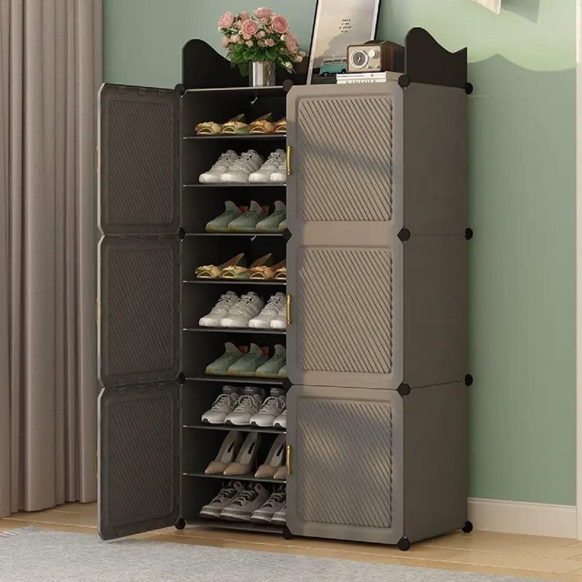 EXVITO 6 Tier Shoe Rack with Shelf, Folding Shoe Rack for Bedroom, Living Room,Entryway, Footwear Stand for Home, Organizer, ShoeRack Plastic | Plastic Shoes Rack for Home - HT-Grey-image-36