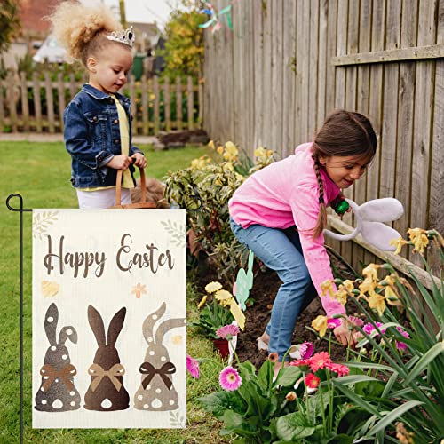 Happy Easter Bunnies Garden Flag 12 X 18 Inch Rabbit Garden Flag Double Sided Spring Garden Flag Burlap Small Polka Dots Brown Welcome Holiday Yard Flag For Easter Spring Holiday Outdoor Decor #TOP4