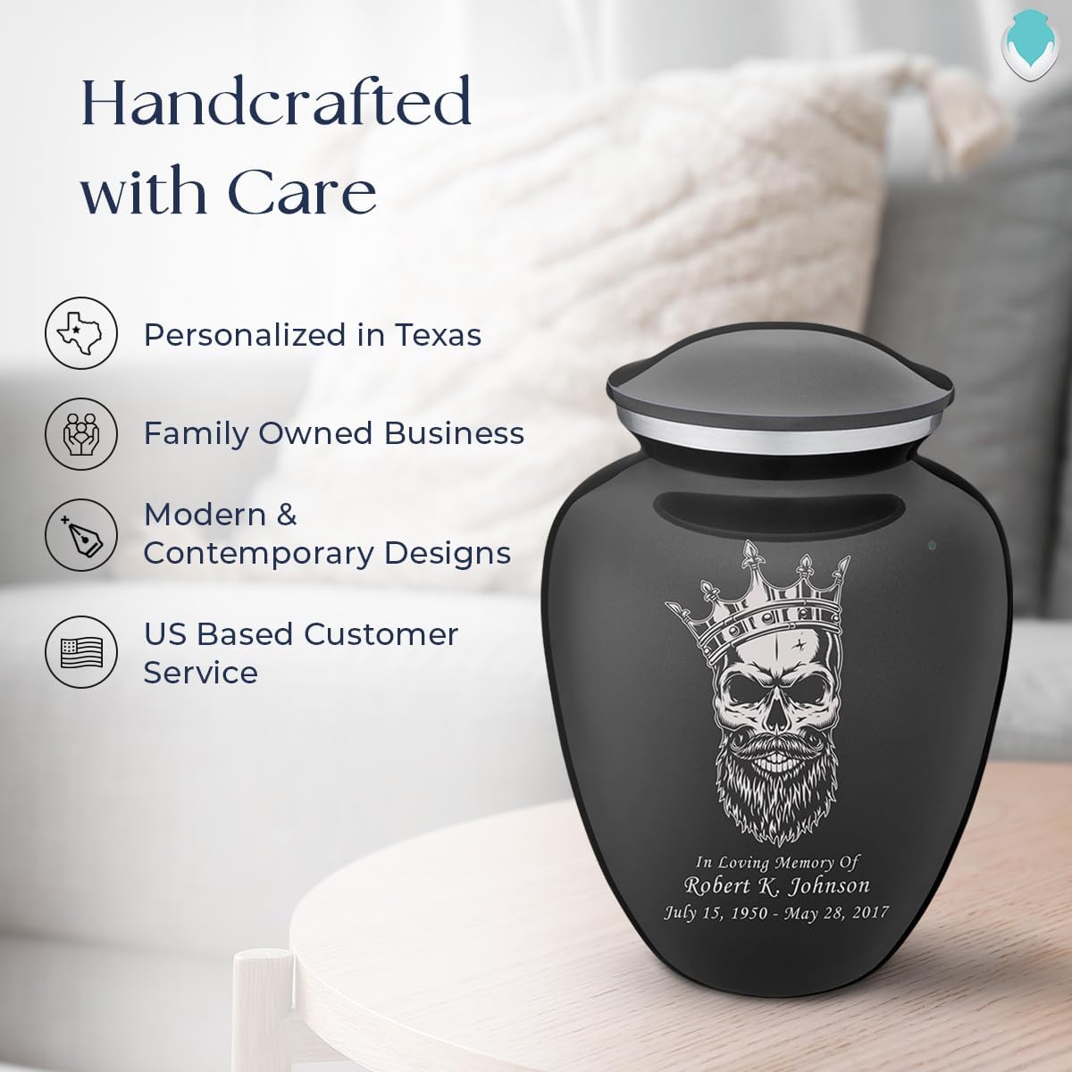 Geturns Embrace Adult Personalized Skull Cremation Urns for Human Ashes I Large Charcoal Funeral Urn for Men and Women I 200 lbs