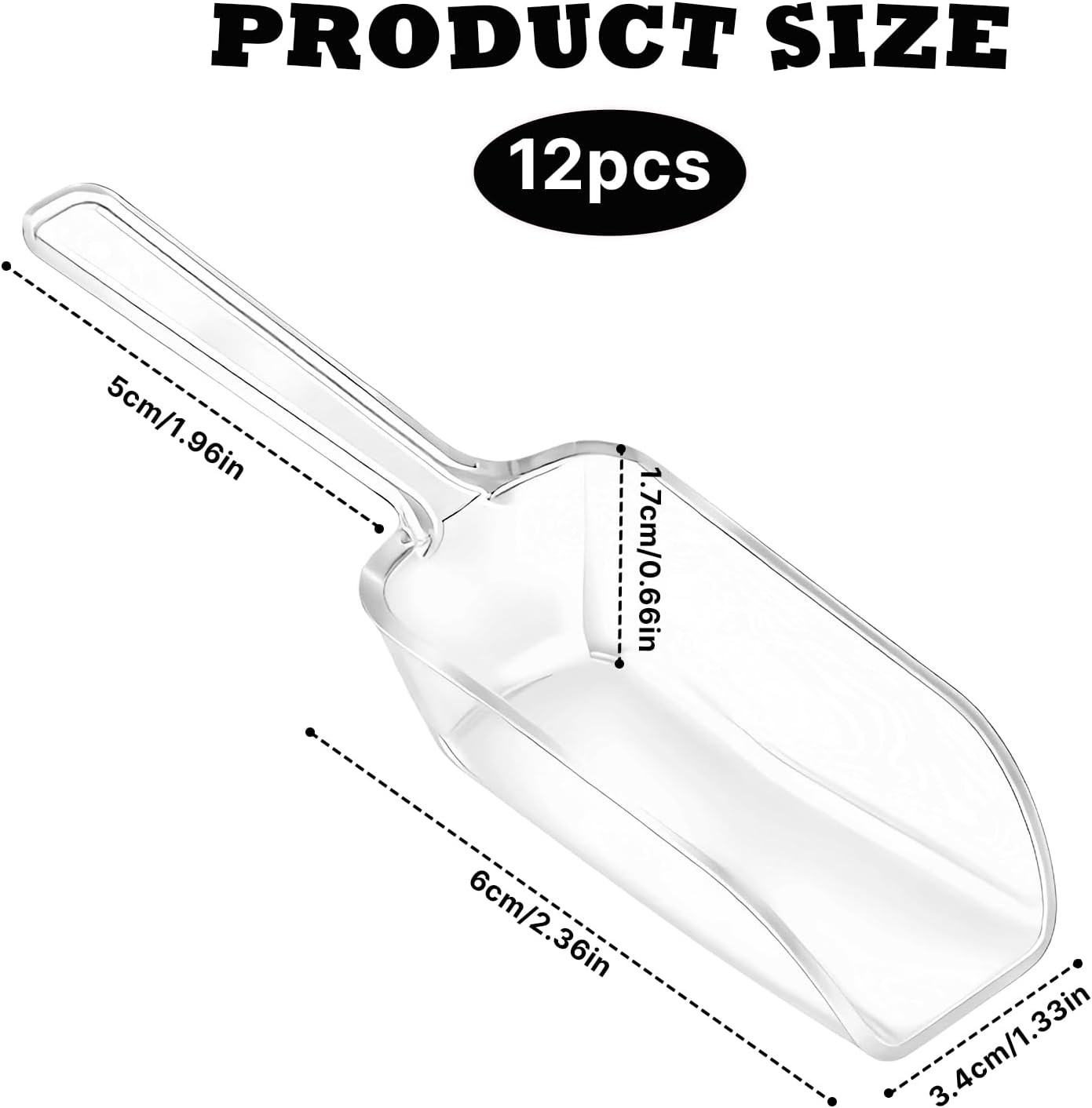 12 Pcs Mini Acrylic Plastic Kitchen Scoops, Multi Purpose Small Ice Scoop for Canisters for Christmas Popcorn Food Ice Cream Dessert Canisters Jars Buffet Kitchen Bar Wedding Party (4.3")