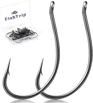 Fishrip 50pcs Drop Shot Hooks, Wacky Rig Hooks for Bass Fishing | High Carbon Steel Fast Penetration Dropshot Hook for bass, perch, crappie, trout, freshwater Saltwater Size 4#-2/0