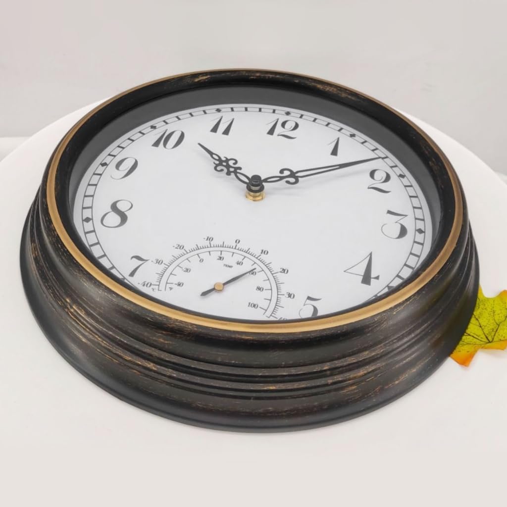 12inch Retro Waterproof Clock with Digital Display Ornament for Indoor Outdoor Garden Yard Decoration