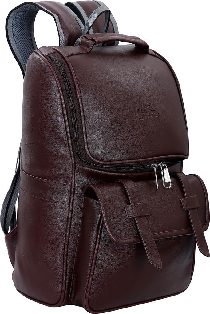 Leather WorldLaptop Backpack Bag Premium Vegan Leather Office Backpack Bag with 15.6 Inch Laptop Compartment, for Men Women - Brown