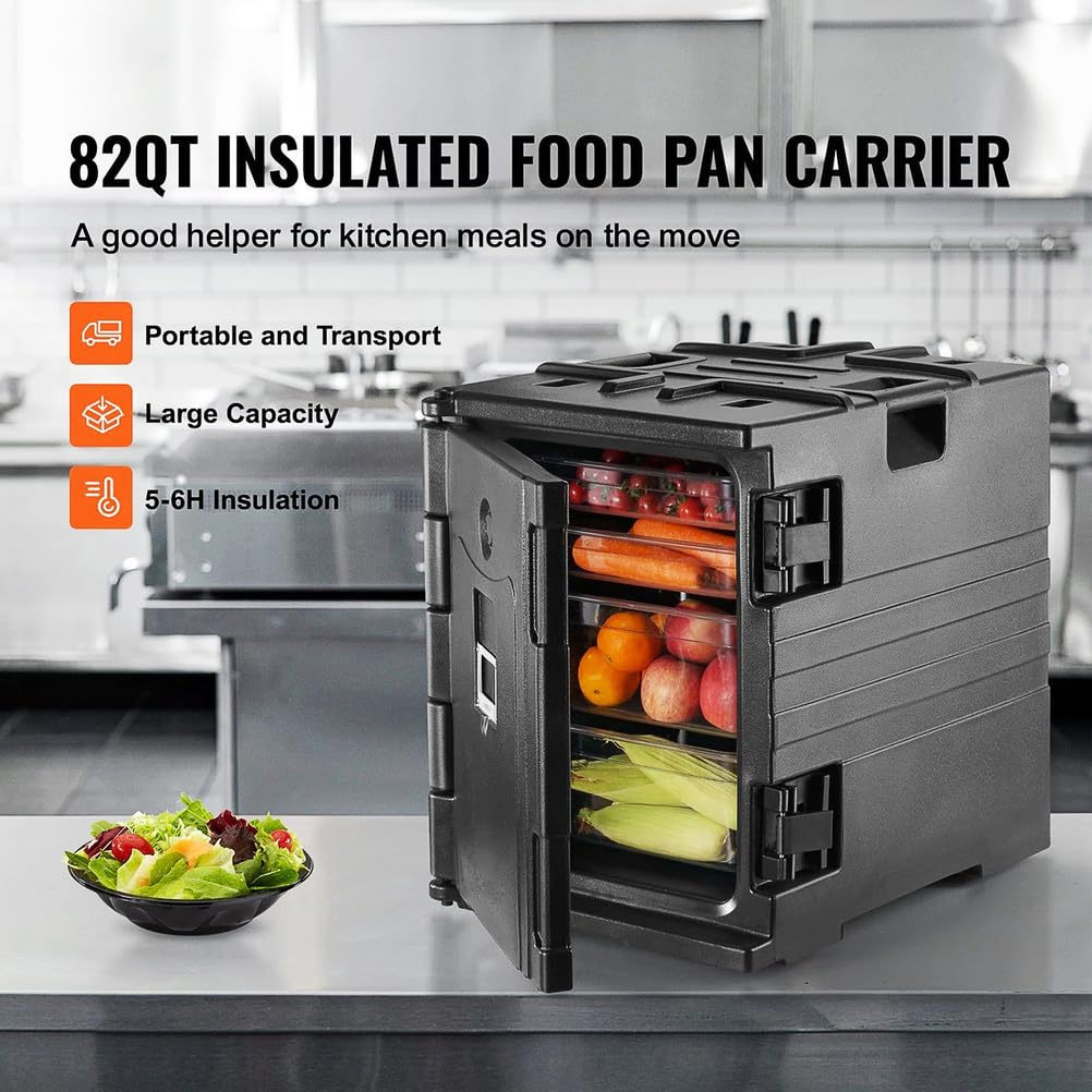 Caja de poliestireno de 90 l, porta alimentos aislante, con asas y ruedas integradas, calentador de alimentos de carga frontal, para transporte de alimentos en camping y picnics, color negro