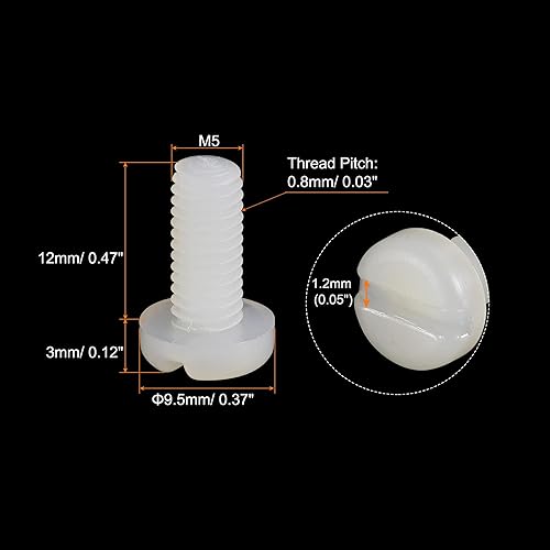 Miniatura 2 de uxcell Tornillos de máquina de nailon, pernos de sujeción de cabeza ranurada M5x12mm para electrónica, comunicaciones, equipos, 50 unidades