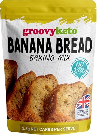 Groovy Keto Banana Bread Mix | Low Carb | Keto Friendly | Sugar Free | Only 2.5g Net Carbs Per slice | Keto Baking Mix, Diabetic Friendly - 260g Pouch