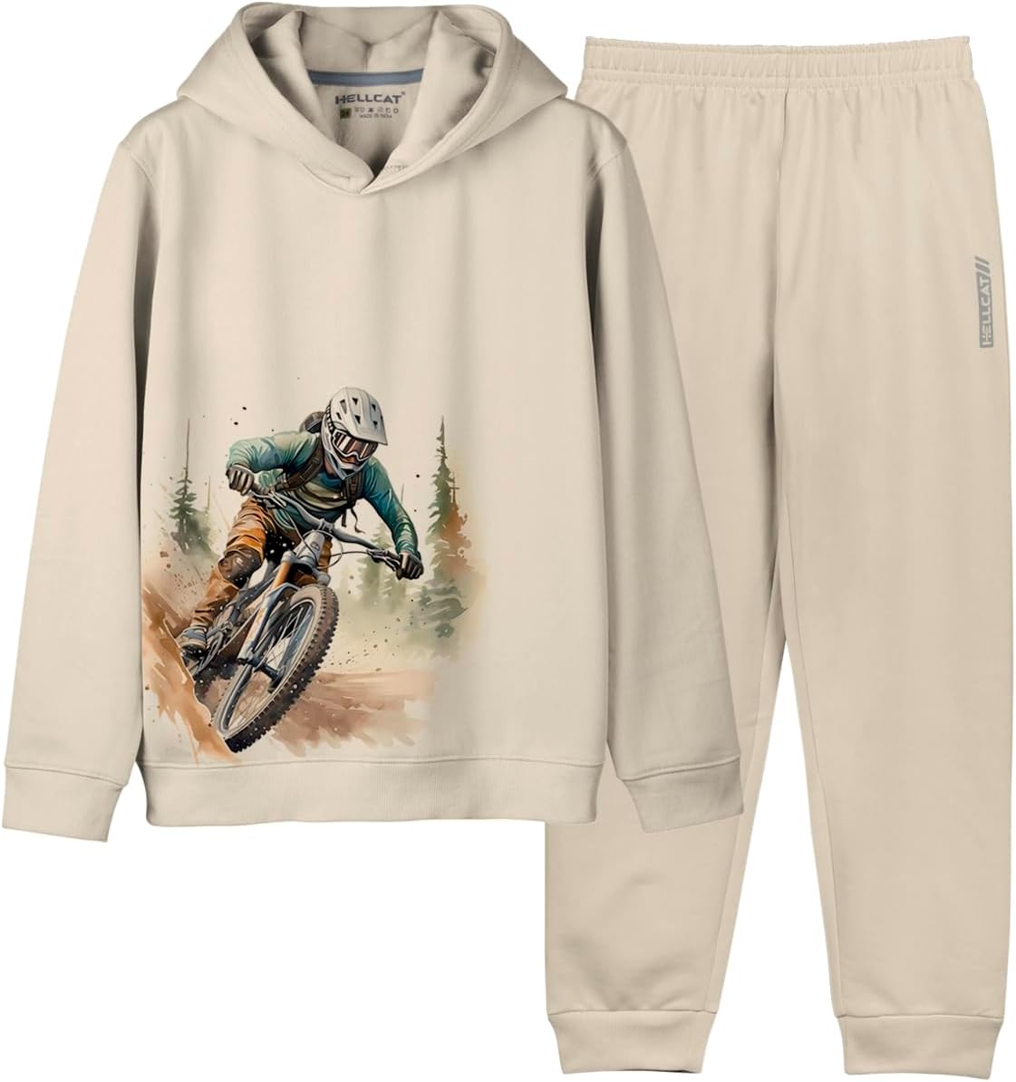 HELLCAT Printed Cotton Blend Hoodie T-shirt and Jogger Trackpant Clothing Set for Boys.