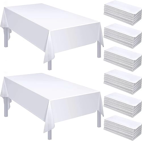 Paquete de 48 manteles de plástico desechables de 54 x 108 pulgadas, manteles rectangulares decorativos para mesa de pícnic, manteles de plástico