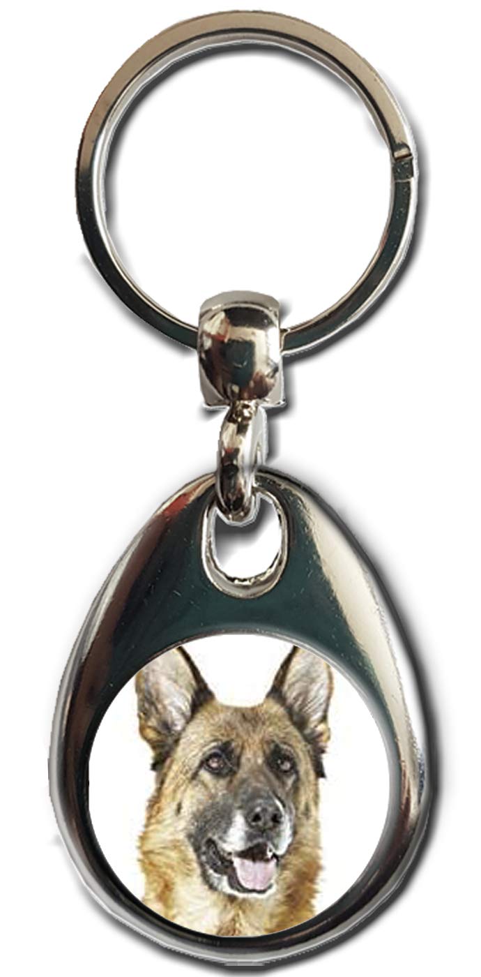Kazmugz Multicolor German Shepherd Alsatian Dog Keyring. Heavy Quality Metal Gift Keyring. Double Sided Keychain. Puppy Dog Pet Gift.
