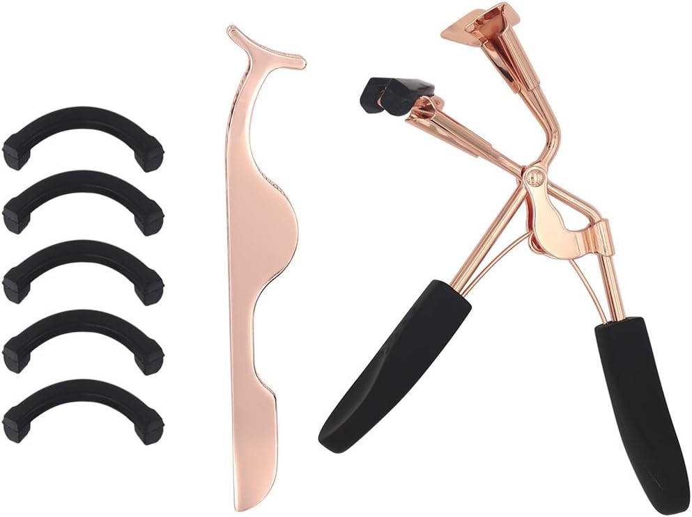 Leryeu Eyelash Curler Premium Eyelash Professional Makeup Tool With 5 Replacement Silicone Refill Pads and False Eyelashes Applicator-Used to Get Gorgeous Eye Lashes(Rose Gold)