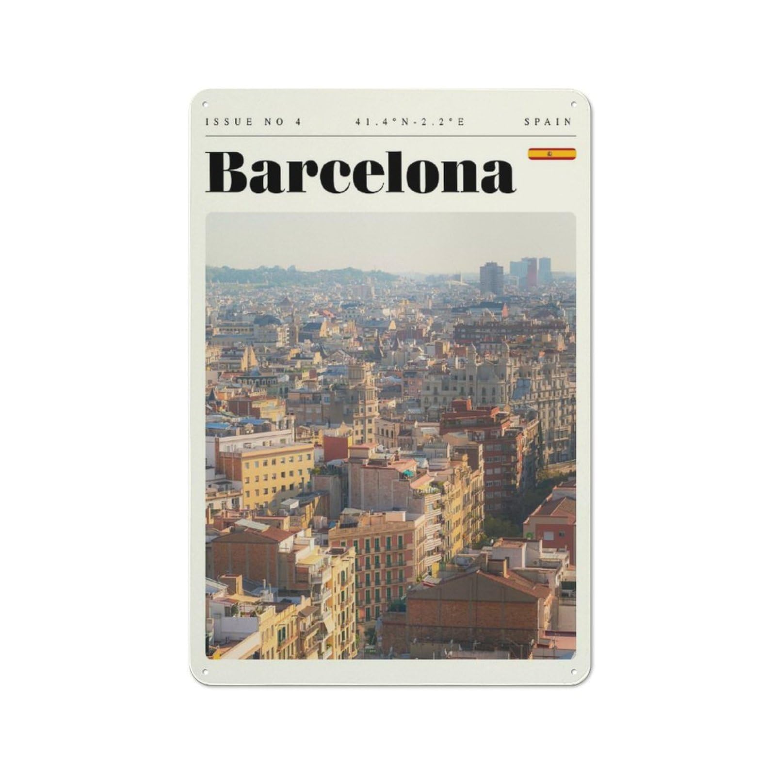 Junmoney Style-4 For Café Or Restaurant, Barcelona Spain Travel Art Retro Metal Sign 30X20cm, Gift For Café Owners And Decorators During The Christmas Season