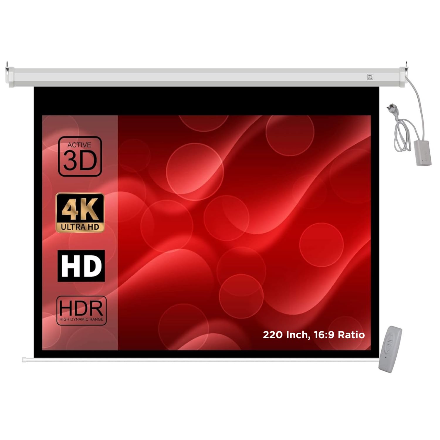 BIG VUE 220 Inches Motorized Projector Screen | Electric Projection Screen | Home Theatre Screen | W/Remote Control (220 I... - Review, Price and Buying Guide