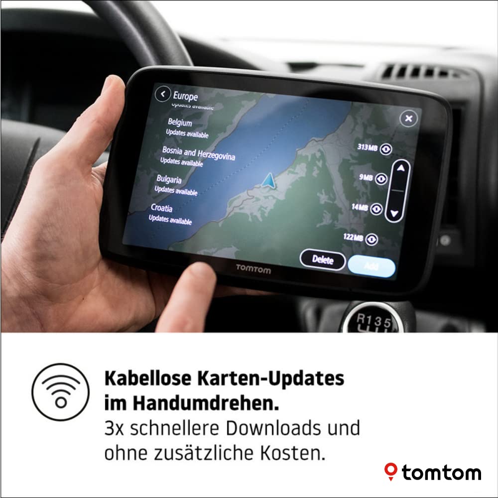 Tomtom Camping Navi GO Camper Max (7 Zoll HD-Display, Sonderziele für Wohnmobil- und Wohnwagen, Updates über Wi-Fi, Stauvermeidung Dank Tomtom Traffic, Karten-Updates Welt)