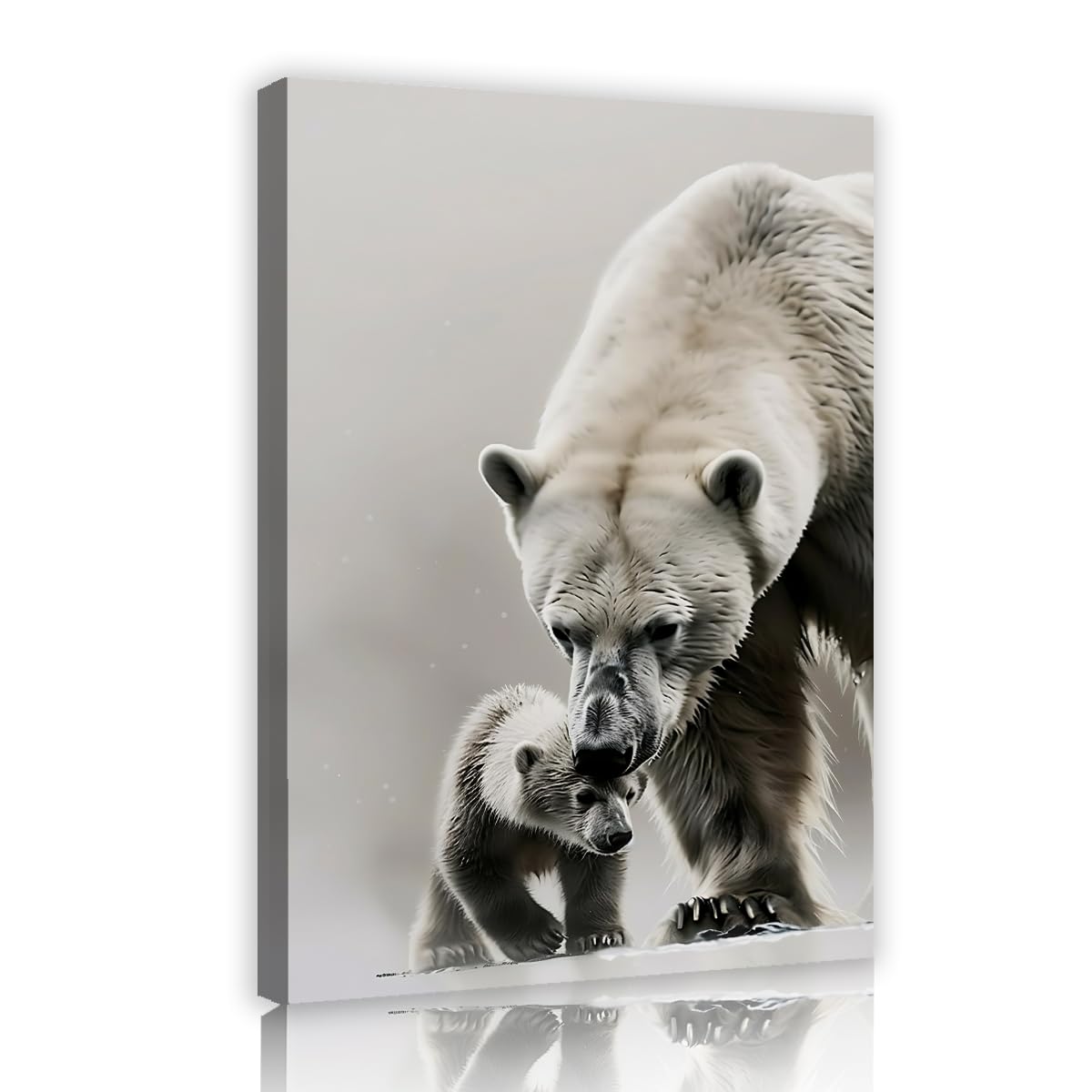 YUNART Animal Canvas Wall Art for Living Room Cute Polar Bear and Cub Canvas Painting Wildlife Pictures for Nursery Home Decor Ready to Hang 80x120cm Innerframe