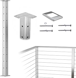 Sponsored Ad - Muzata Cable Railing Corner Post Square Weldless Flat top 36"x2"x2"Stainless Steel Brushed Pre-Drilled 1-Po...