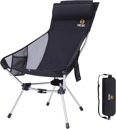 Nice C Silla de camping plegable ultraligera con respaldo alto, silla de mochilero, compacta y resistente al aire libre, viajes, picnic, festival