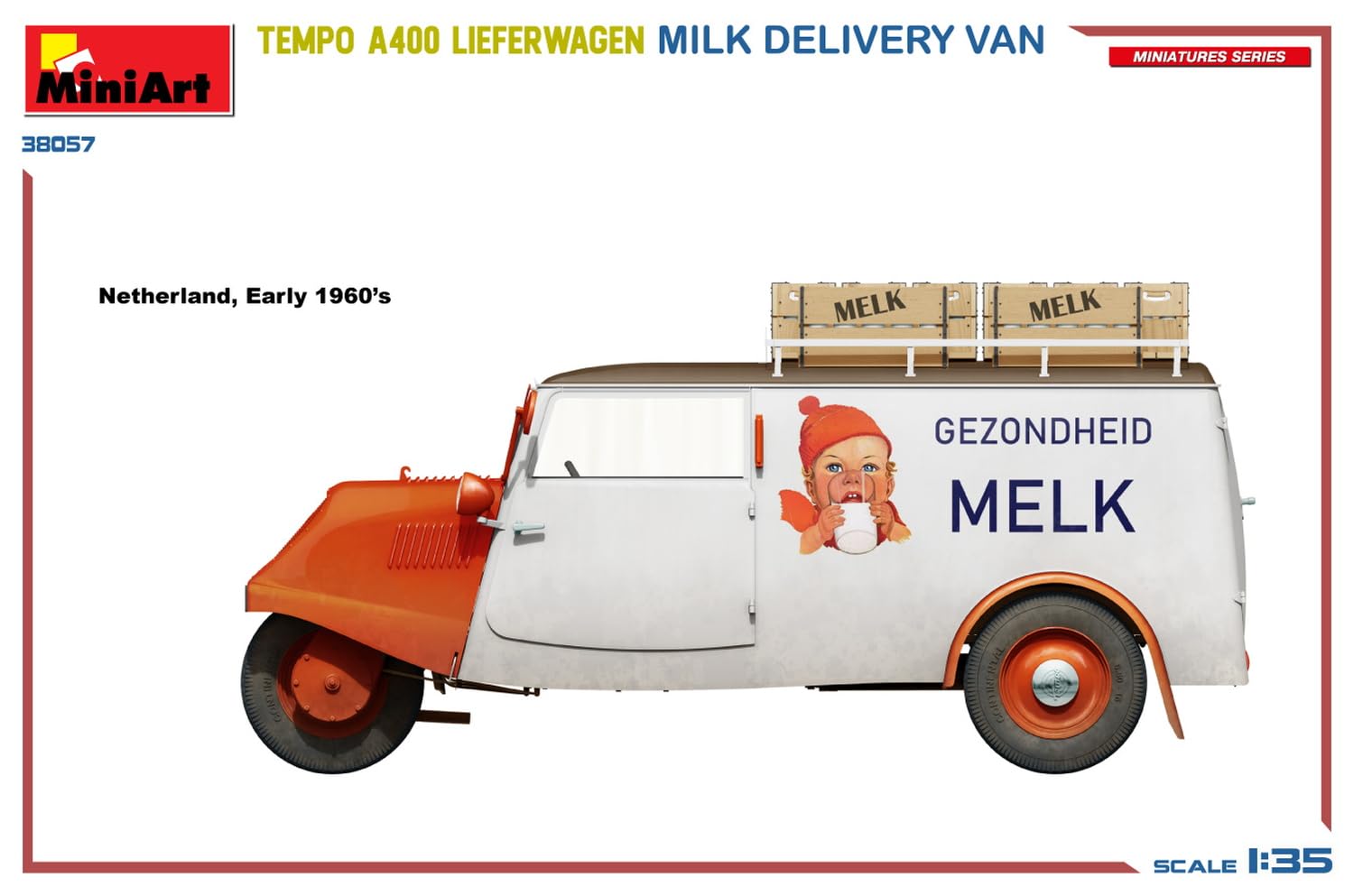 Mini Art 38057 1:35 Tempo A400 wózek dostawczy mleko – wierna replika, modelarstwo, plastik, zestaw do montażu, majsterkowanie, hobby, klejenie, zestaw modelarski, montaż, nielakierowany