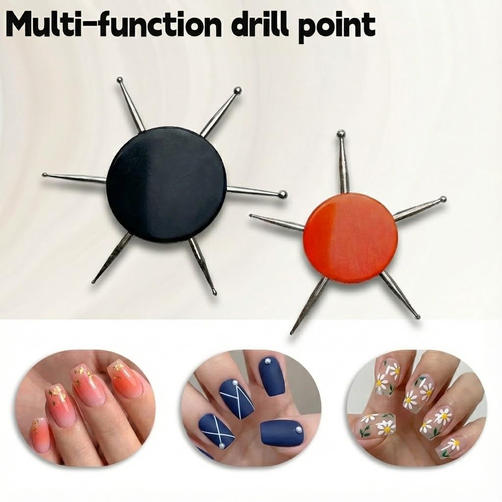 2Pcs Nail Dotting Tool 6 In 1 Circular, Multipurpose Manicure Pen for Pattern Tracing Stylus Dot Embossing, Professional Nail Salon or Home Use