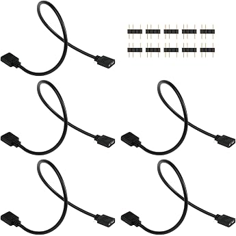 5 PCS ARGB Extension Cable 3 Pin to SM 3 Pin Male Adapter with Adapter Pin 5V Addressable RGB Extension Cable for PC Fan and LED Strip Motherboard Sync