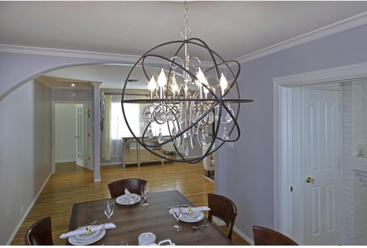Maxim Lighting Orbit Chandelier | Polished Nickel Finish | Transitional Indoor Light Fixture | Ideal for Dining Rooms & Entryways | Home Decor Ceiling Fixture | Orbit Collection | 25144ARPN