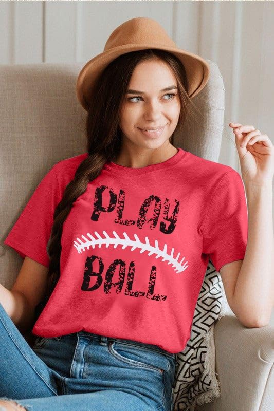 Play Ball Shirt for Womens Baseball Tshirts Graphic Tees Casual Letter Printed Softball Tee Shirts Top - Image 2