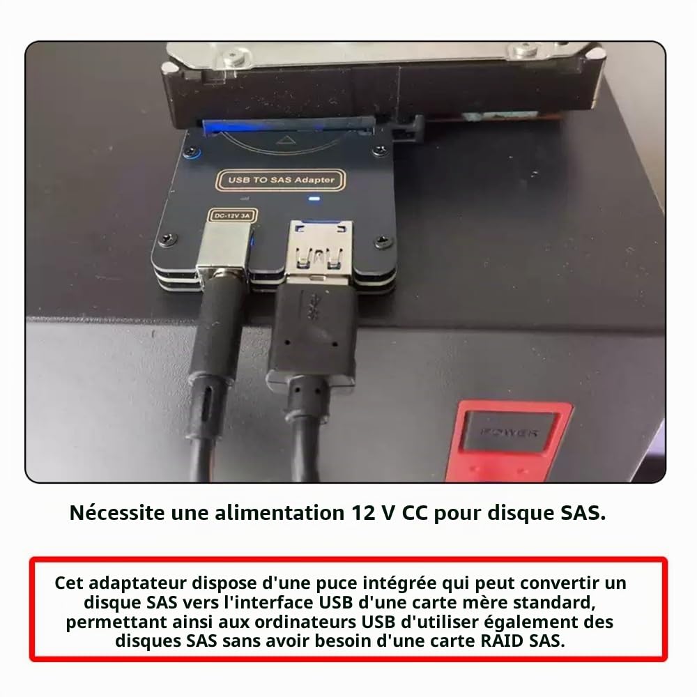 Adaptateur Raid SFF-8482 SAS 29 broches vers USB 3.0 5 Gbit/s 12 V/3 A