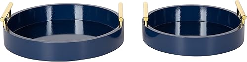 Miniatura 9 de Kate and Laurel Lipton - Juego de bandejas redondas modernas, juego de 2, azul marino y dorado, juego de bandejas decorativas glamorosas para Azul