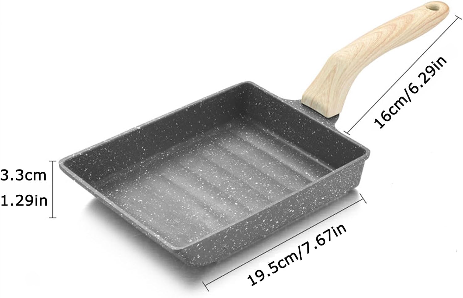 HUHJYUGE Non-Stick Tamagoyaki Pan, Japanese Style Rectangle Omelette Pan, Flat Frying Skillet for Eggs, Pancakes, and Breakfast Cooking, Maifan Stone Coating, with Handle (A)