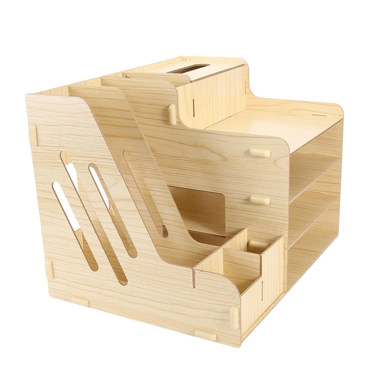 POPETPOP Organizador de Escritorio de Madera Diseño Multifuncional y Compartimentos Múltiples, Estante de Almacenamiento de Archivos Gran Capacidad para Oficina