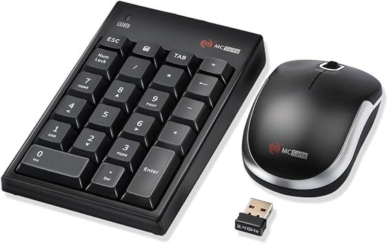 MCSaite Wireless Numeric Keypad & Mouse Combo - Use One Receiver Wireless Number Pad Keyboard and Mouse for Laptop Desktop